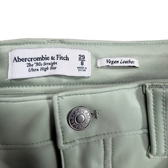 Abercrombie Curve Love Vegan Leather 90’s Straight Pants Sage Green Size 29 - Picture 3 of 8